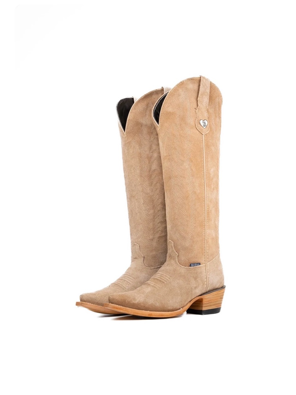 Over-the-Knee Suede Western Boots in Light Taupe
